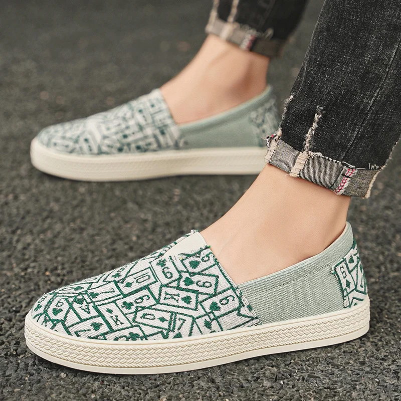 2024 New Summer Fisherman Shoes Men Fashion Print Green Espadrilles Men Loafers Shoe Breathable Slip-On Casual Shoes Man Driving