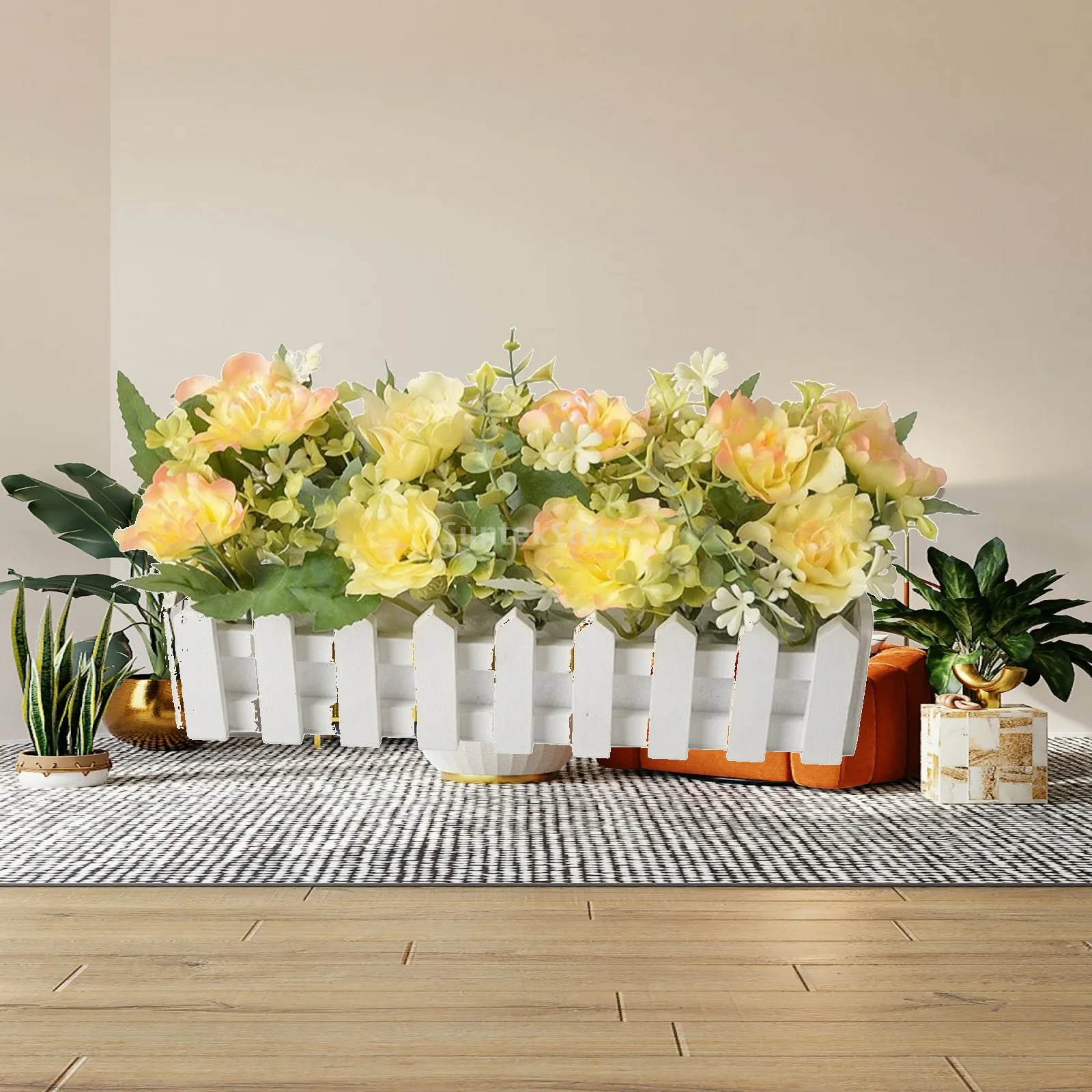 Silk Flower Arrangement with Wooden Planter Versatile Silk Flowers in Wooden Planter Artificial Flower Arrangement Realistic