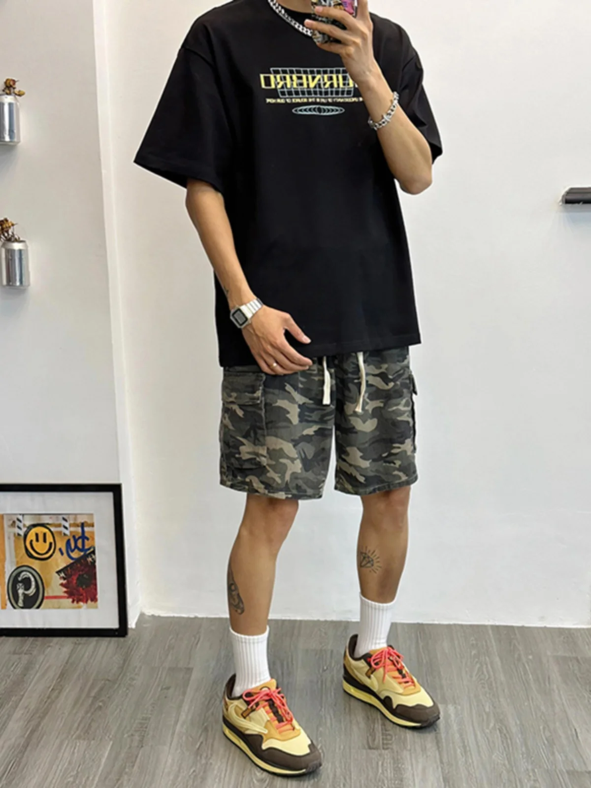 

Casual Camouflage Workwear orts for Men Summer Cool Sle Streetwear American Leisure Sports Five-Point kets Logging Theme