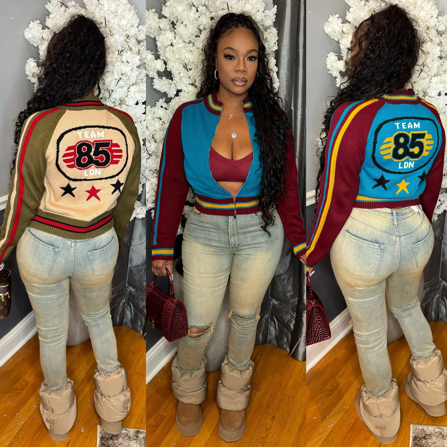 الشتاء محبوك سترة جاكيتات النساء المحاصيل اسكواش البيسبول معاطف Y2K الشارع الشهير 2025 الخريف رسالة سايبر جاكيتات معاطف تريكو #1