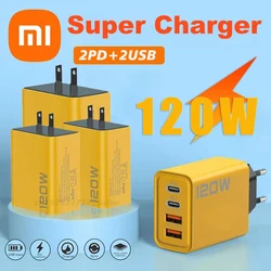 Xiaomi 120W Fast Charger Type C Quick Charge PD 3.0 USB Charger 4 Port Charger EU US Plug For iPhone Samsung Xiaomi Huawei New