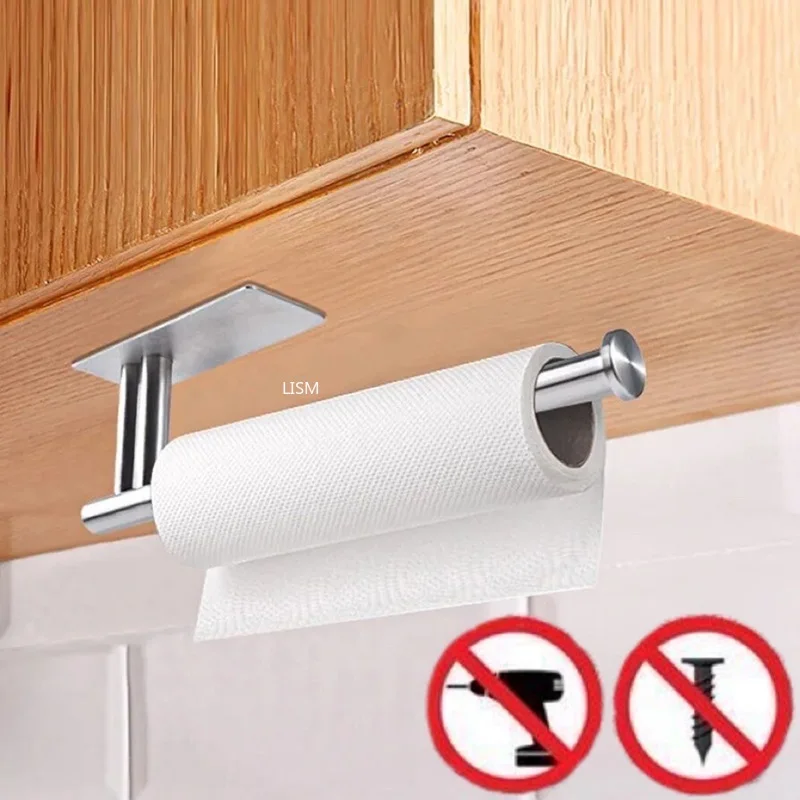 No Punching Self Adhesive Toilet Paper Towel Holder Stainless Steel Wall Mount Tissue Towel Roll Dispenser for Bathroom Kitchen