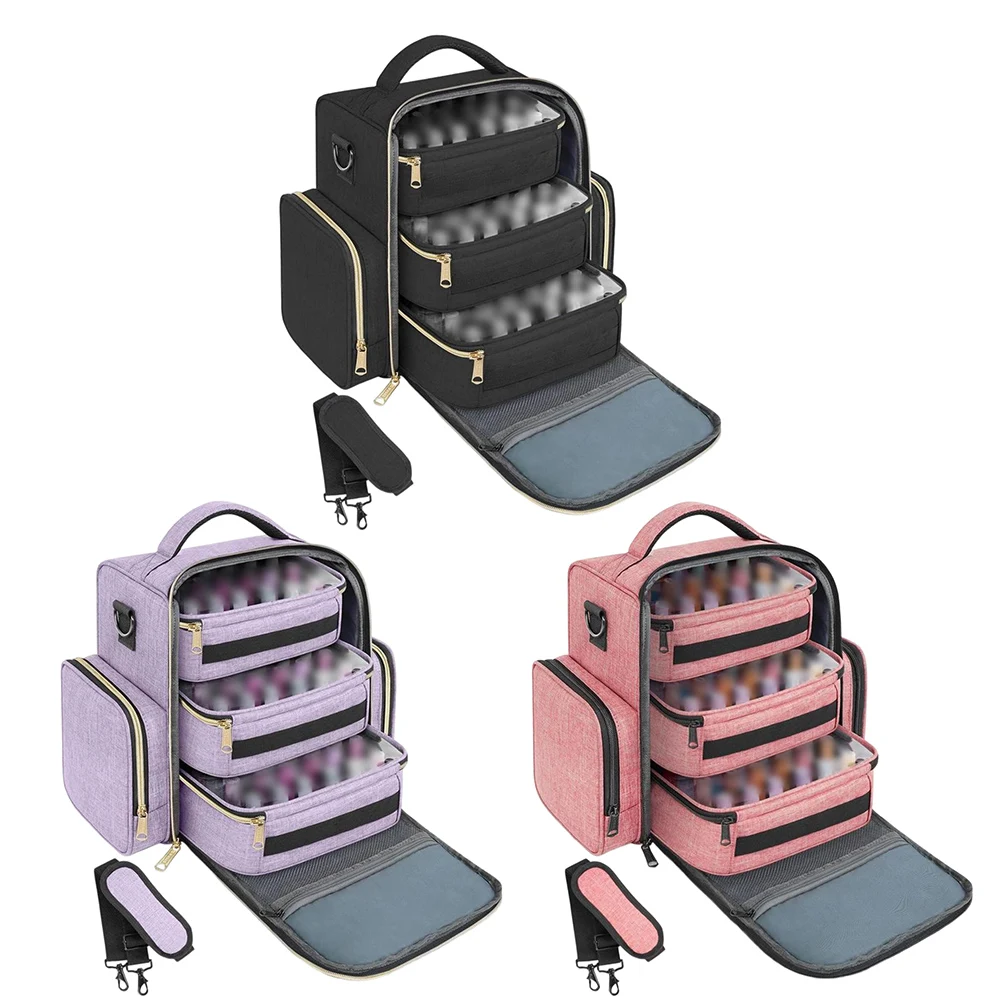 Efficient Nail Polish Organizer with Nylon Shell 4 Removable Pouches Mesh Interior Pocket and Dual Top Handles
