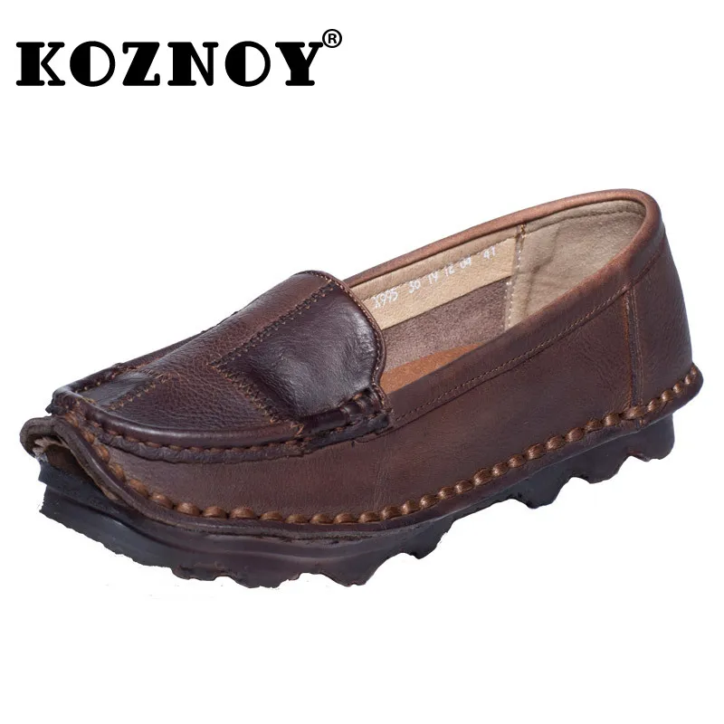 

Koznoy 1.5cm New Native Flats Shoes Ethnic Moccasins Natural Cow Genuine Leather Big Size Women Slip on Soft Soled Loafer Comfy