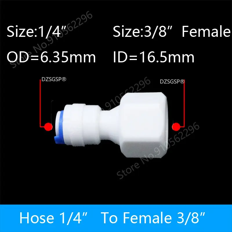 Reverse Osmosis Quick Coupling 1/4 3/8 Hose Connection Connector 2 Way Equal Straight Water Plastic Pipe Fitting