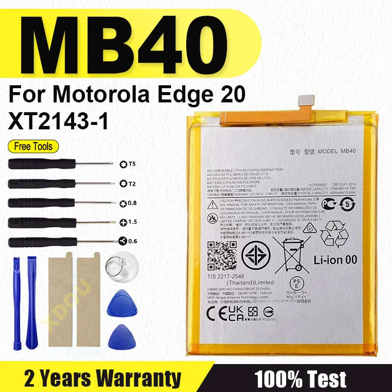 

Аккумулятор MB40 для Motorola Edge 20 XT2143-1, 4000 мАч, высококачественный мощный аккумулятор + бесплатные инструменты