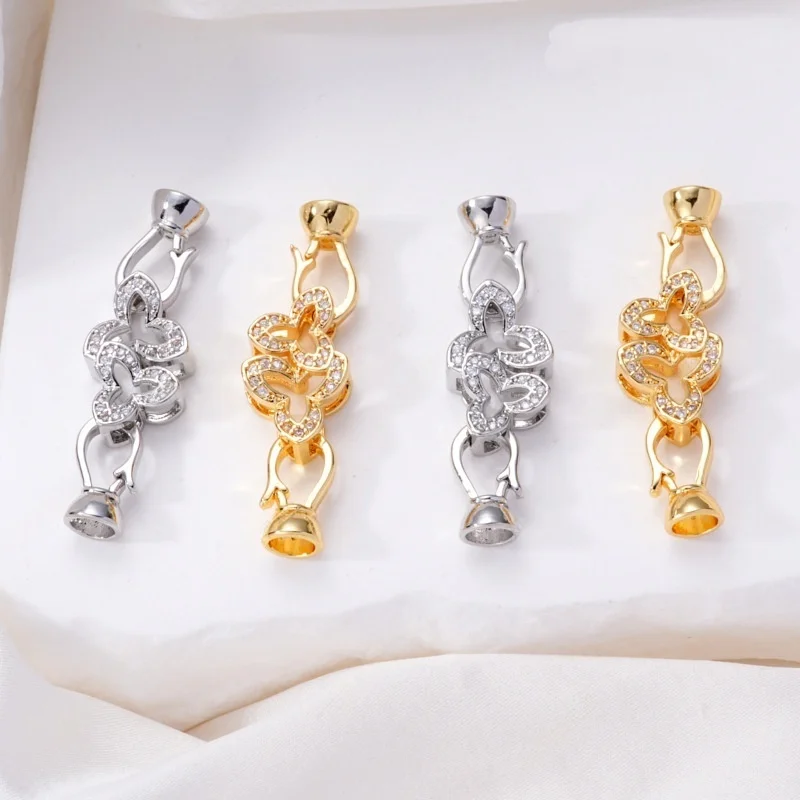 

1 Piece Pearl Necklace Bracelet Connecting Buckle Inlaid with Zircon Trileaf Flower DIY Jewelry Making Material Accessories