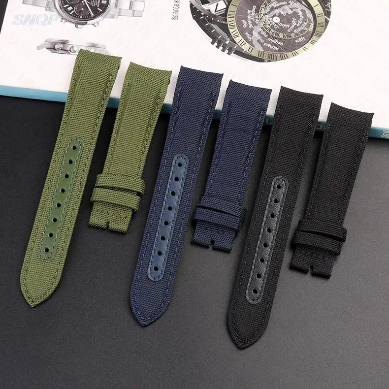 20mm 22mm Strap for Omega Seamaster 300 Genuine Leather Nylon Canvas Wrist Bracelet for Rolex Water Ghost Curved End Watch Band