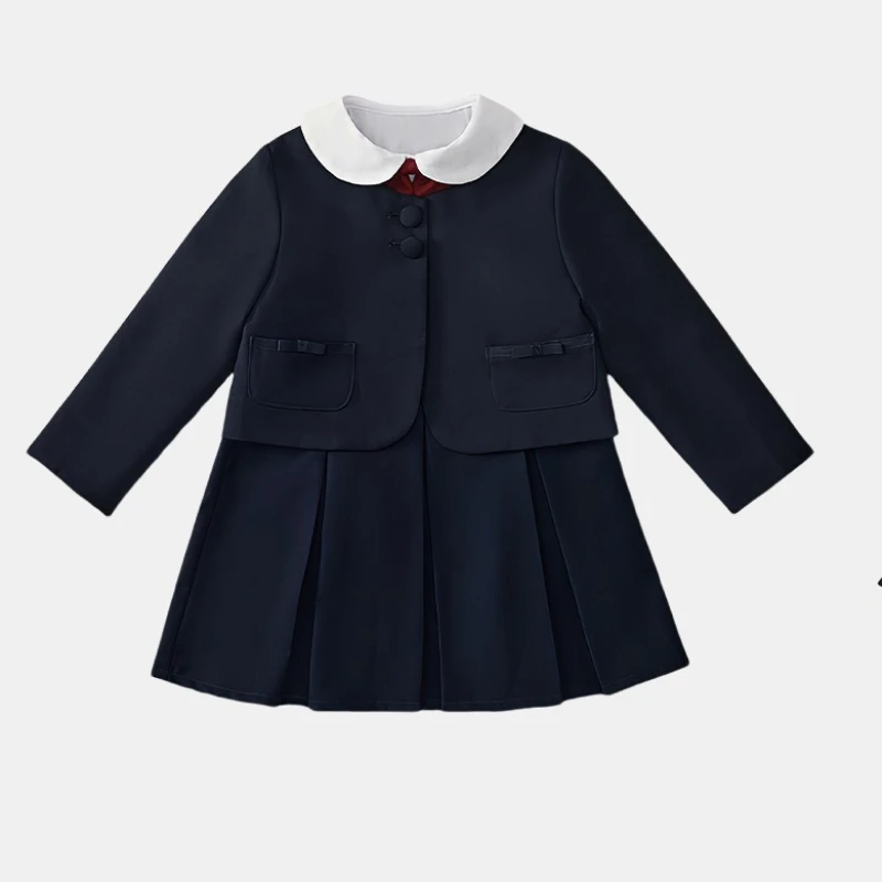 

Korean Children's Clothing Girl Set Autumn and Winter New Western-style Single Breasted Jacket Doll Collar Vest Skirt