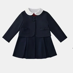 Korean Children's Clothing Girl Set Autumn and Winter New Western-style Single Breasted Jacket Doll Collar Vest Skirt