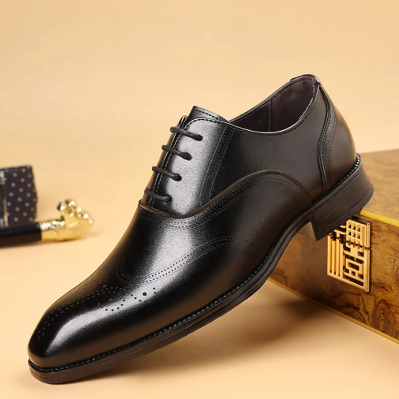 

New Men's Formal Shoes Fashion Business Casual Party Banquet Daily Retro Carved Lace-up Brogue Dress Wedding Shoes Size 48