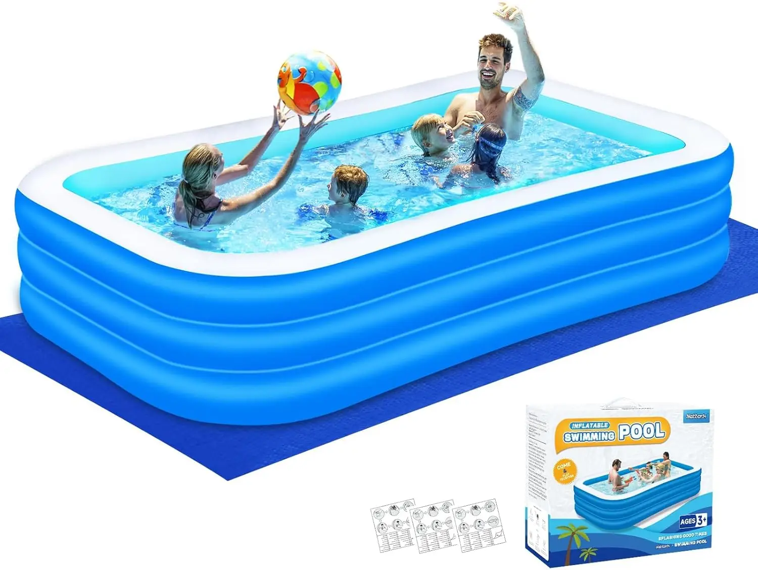 

118" x 68" x 22" Inflatable Swimming Pool for Family - Thickened PVC, 3-Layer, Easy Setup