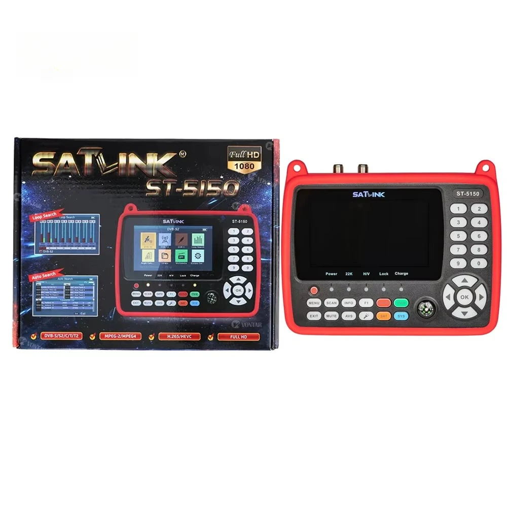 

Satlink ST-5150 Digital Satellite Tv Receiver Finder Meter Signal 4.3 Inches LCD Display DVB-S2/T2/C COMBO HD H.265 HEVC MPEG-4