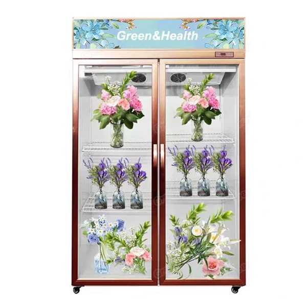 Commercial Grocery Shop Air Cooler Flower Display Refrigerator Double Glass Door Fridge