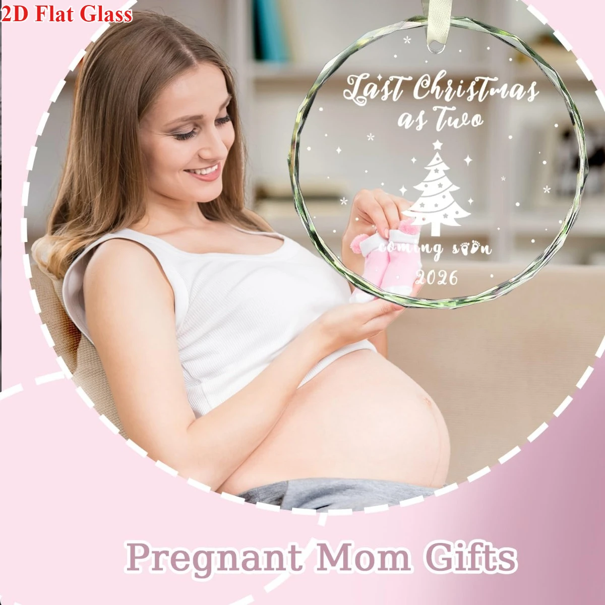 مسطح ثنائي الأبعاد، زينة عيد الميلاد 2026 - زخرفة زجاجية أنيقة معلقة مع نص نص ونجوم "Last Christmas as Two". #5