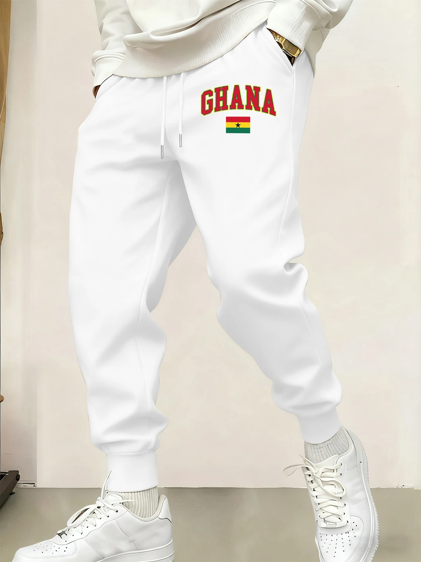 

Ghana Letter Creative And Flag Print Jogging Sweatpants Men Warm Fashion Pants Pocket Fleece Trousers Autumn Winter Long Pant