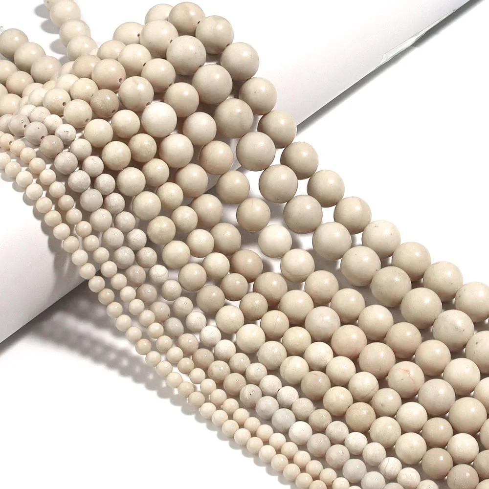 

1 Strand Matte Ancient Fossils Natural Stone Off White Round Loose Beads For Jewelry Making Charm DIY Accessories 4/6/8/10/12mm