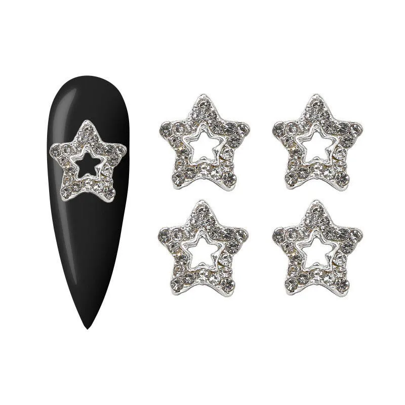 10 Stuks Legering Kristal Full Diamond Pentagram Nail Charms Flash Silver Stars Nail Art Decoratie Diy Nail Accessoires
