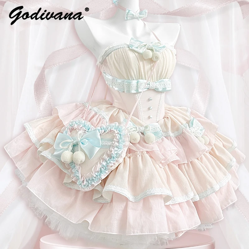 

Lolita Cosplay Dress Sweet Cute Girls Women's Strapless High Waist Short Cake Dress for Party Birthday Slim Ball Gown Dresses