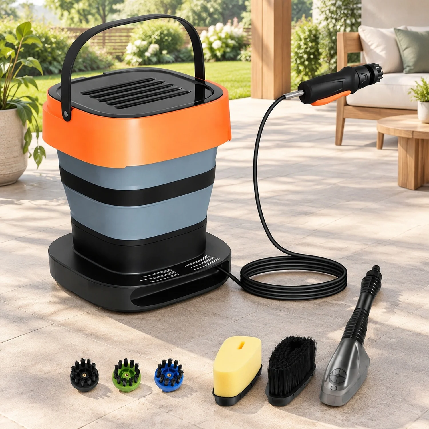 Portable Cordless Pressure Washer with 2.64 Gal Tank, Foldable Power 109 Max PSI, 3 Nozzles, Magnetic Sponge Brush & Soft