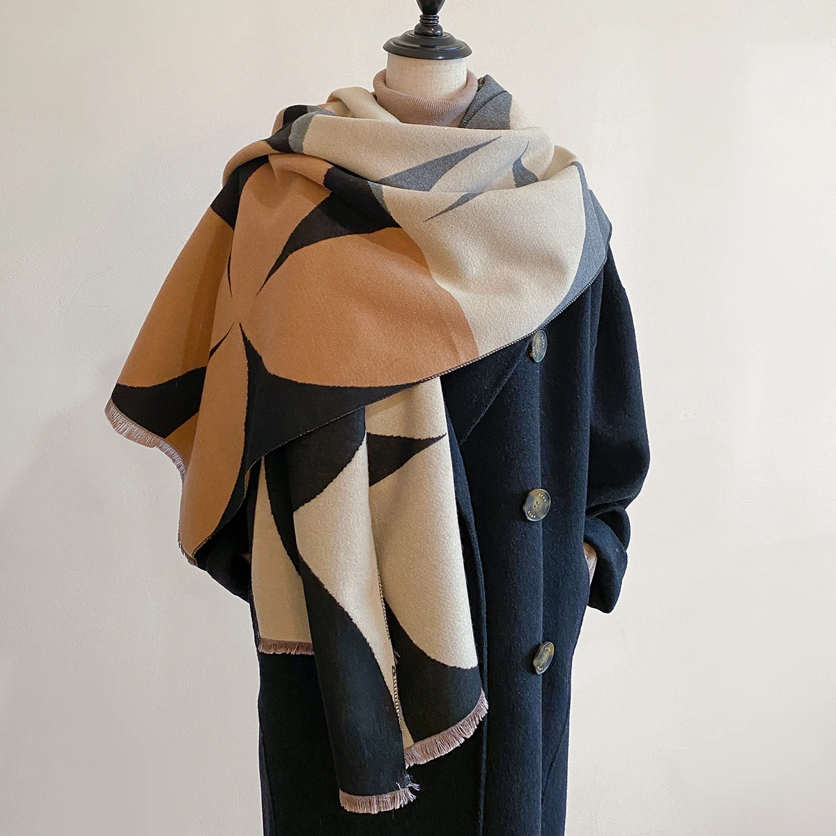 Luxus Kaschmir Plaid Schal Winter Frauen Pashmina Schals Warme Decke Wraps Weiblich Foulard Bandana Marke Dicke Schals Hijab – Detail 15