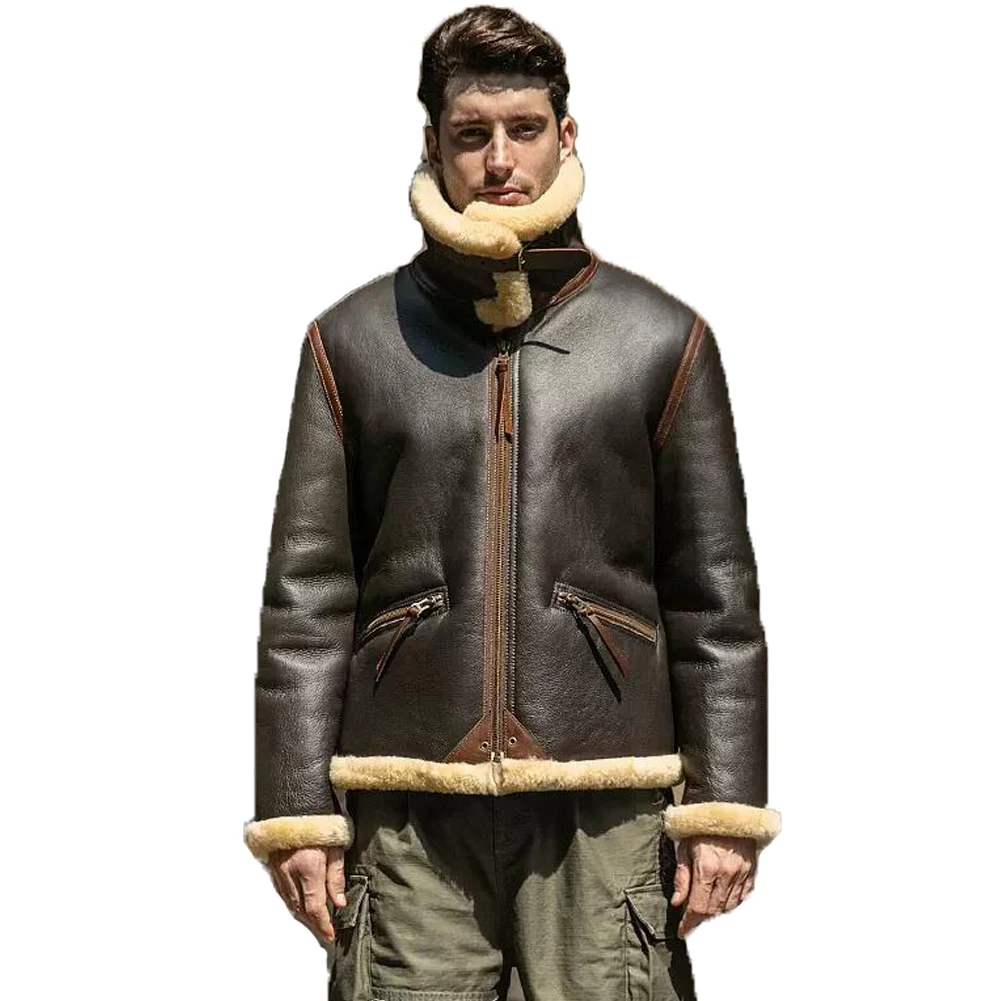 

Denny&Dora Men's Shearling Flight Jacket - Brown Leather, Imported Merino Sheepskin