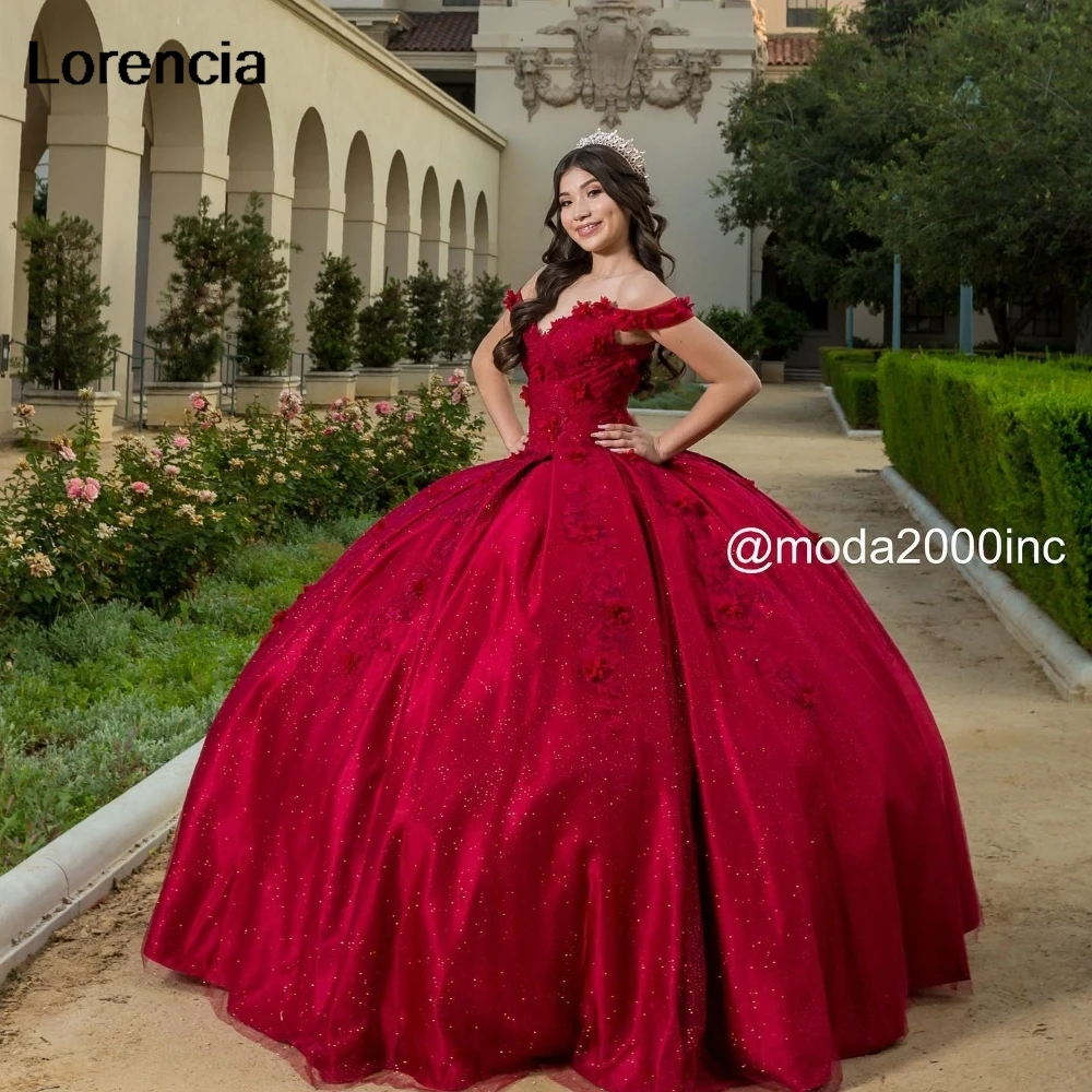 

Customized Red Quinceanera Dress Ball Gown Shiny Lace Applique Beading Mexico Sweet 16 Vestidos De 15 Años Customized YD43