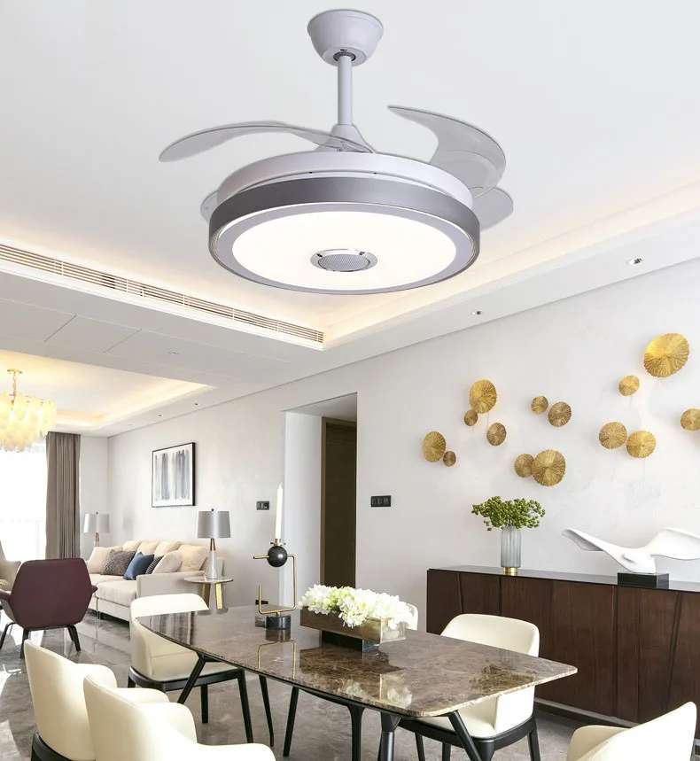 Invisible ceiling fan light home living room bedroom dining room frequency conversion bluetooth with electric fan