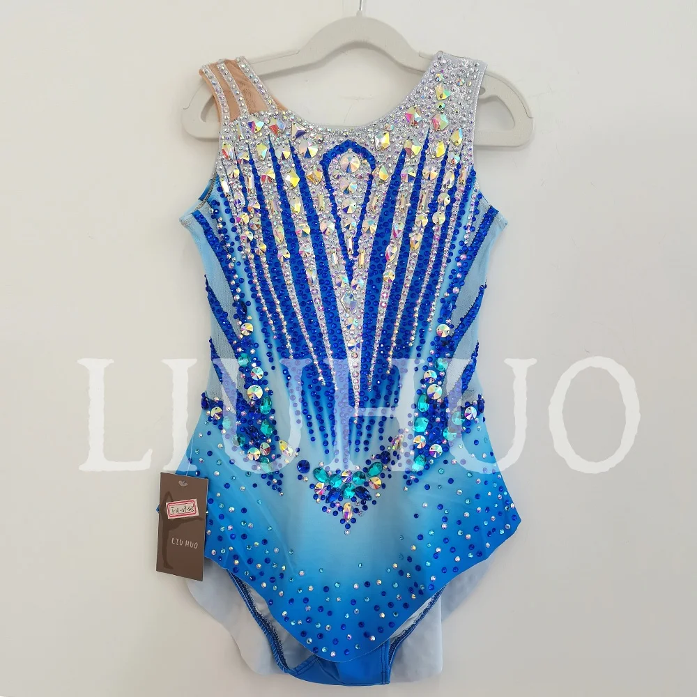 Maillot de Gimnasia Rítmica Azul LIUHUO para Competencia y Actuaciones de Cheerleading para Niñas JC358