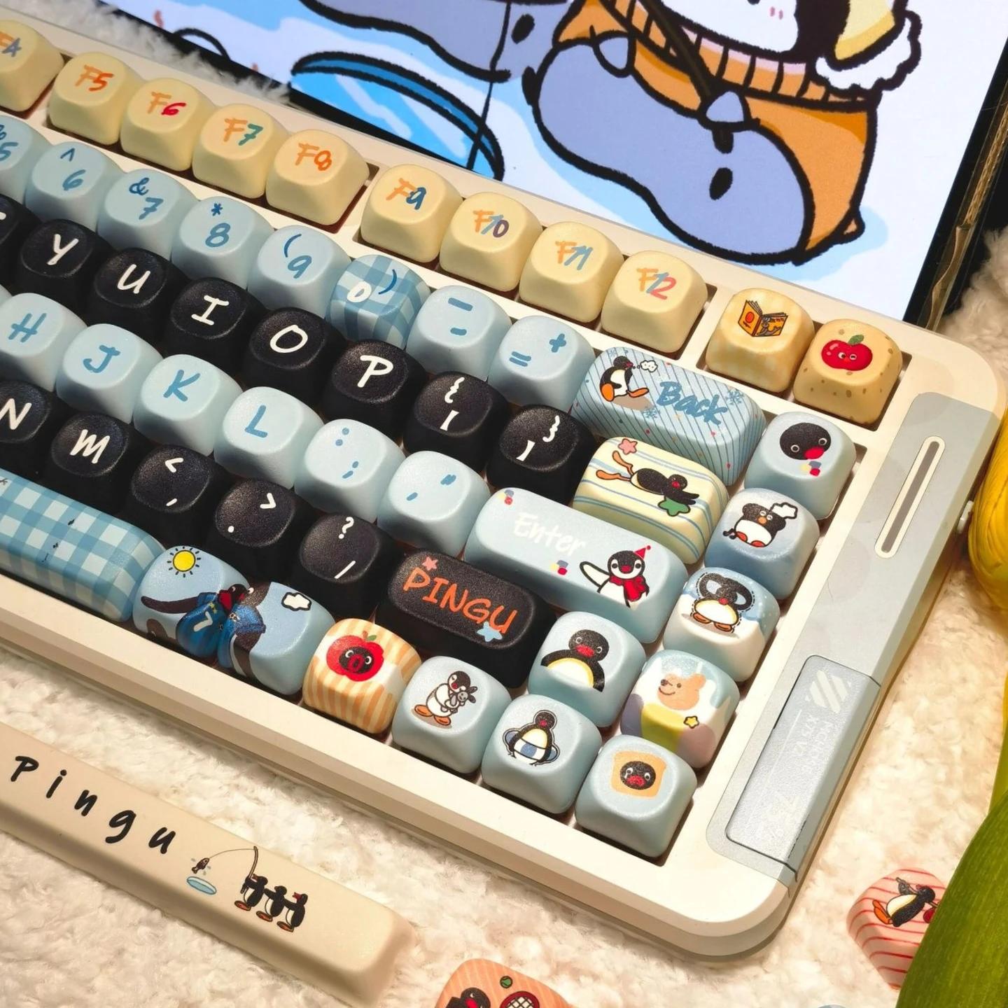 MAIMOOO Kawaii Pingu Keycap MOA Profile PBT Thermal Sublimation Creative Cute Penguin Anime Keycaps for Mechanical Keyboard