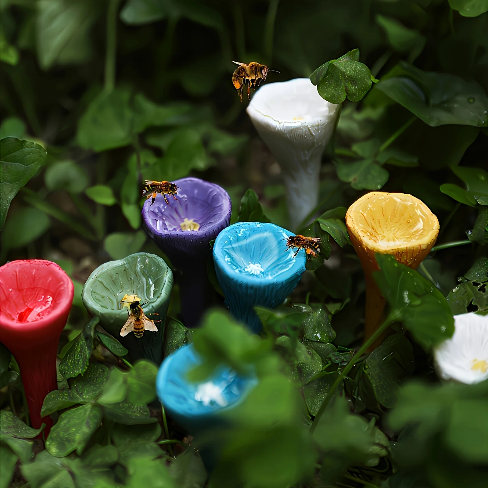 مجموعة واحدة من أكواب سقي النحل الملونة - أكواب شرب الحشرات، تجذب وتغذية النحل، مناسبة للبستنة والزراعة الحضرية