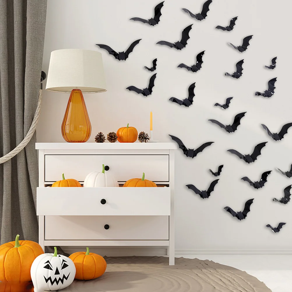 72 Pcs Bat Sticker Halloween Background Applied Party Decal Decals Festival Favors Three Dimensional Room