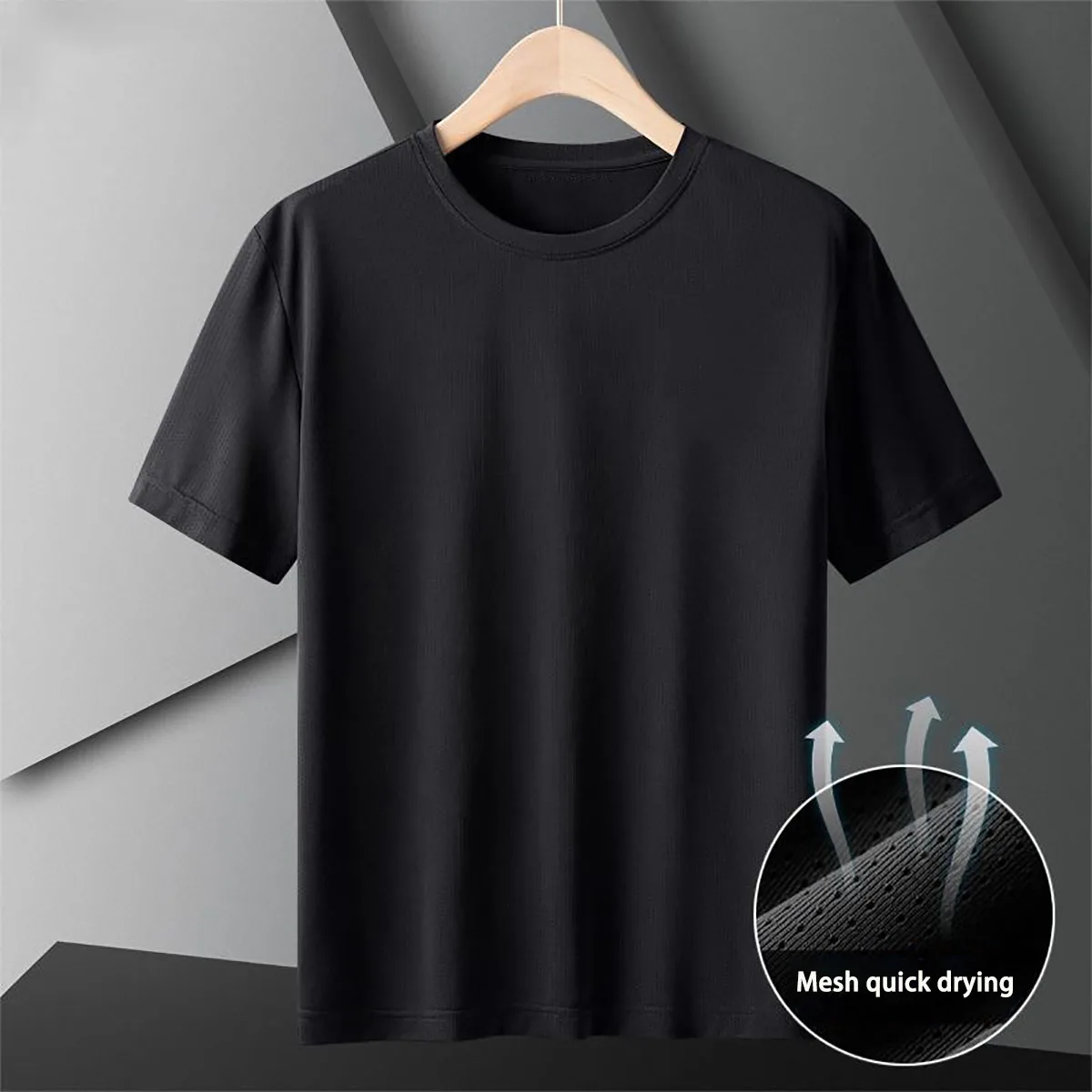 Men's T-shirt With Fashionable Letter Round Neck Print Top Quick Drying Sport Black Gray Other Colors Choose From