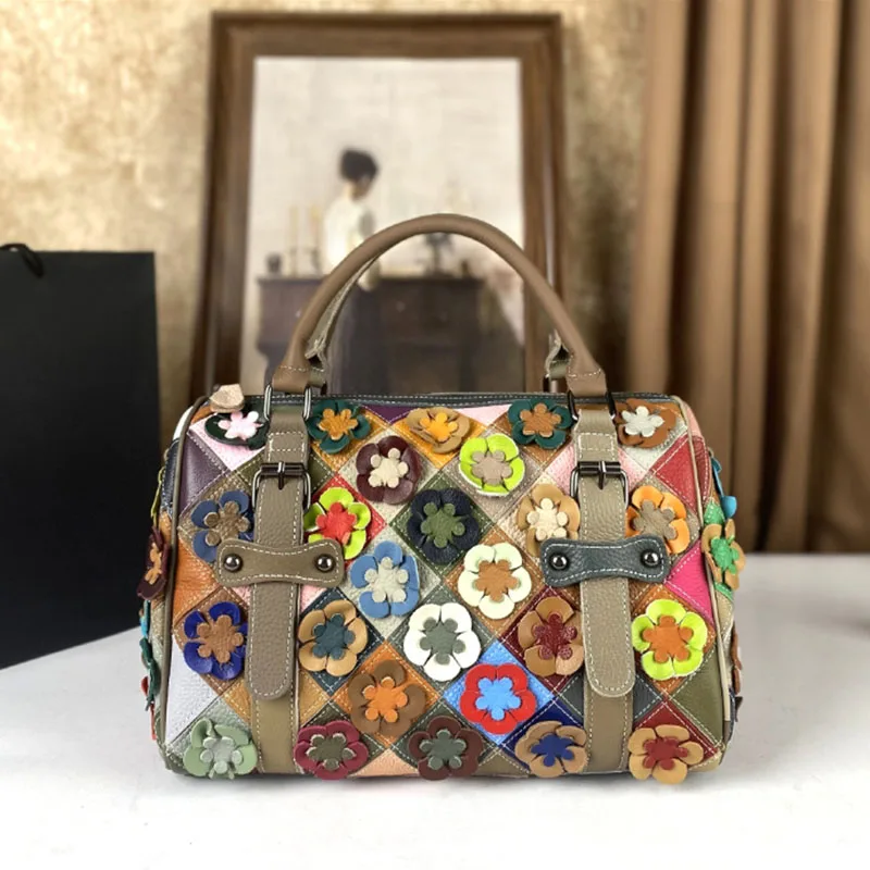 

2025 new luxury handbag leather pillow crossbody bag with patchwork flower shoulder design for women