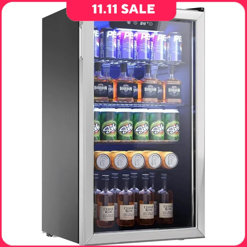 

Beverage Refrigerator, 126 Can Mini Fridge With Glass Door, Adjustable Removable Shelves, Refrigerator Display Case