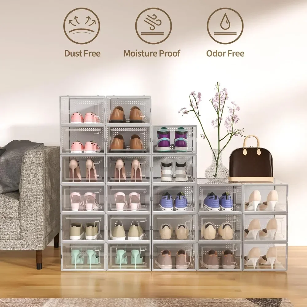 1PC Shoes Organizer Transparent Shoes Case Stackable Dustproof High-top Cabinet Shoe Rack Shelf Dormitory Home Storage