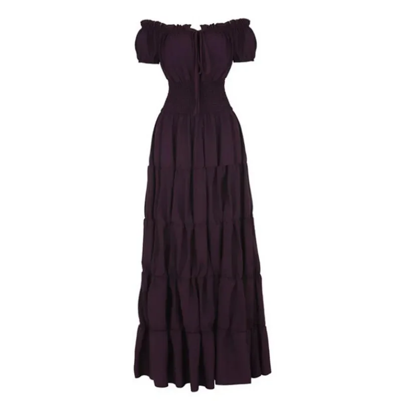Abito rinascimentale per donna maniche lunghe medievale con spalle scoperte elastico a vita alta abito smock abito elegante regina taglie forti