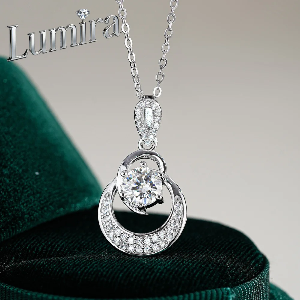 Lumira Platinum PT950 1-Carat Moissanite Necklace for Women, Eye-Catching Star-and-Moon Round-Cut Pendant Collar Necklace