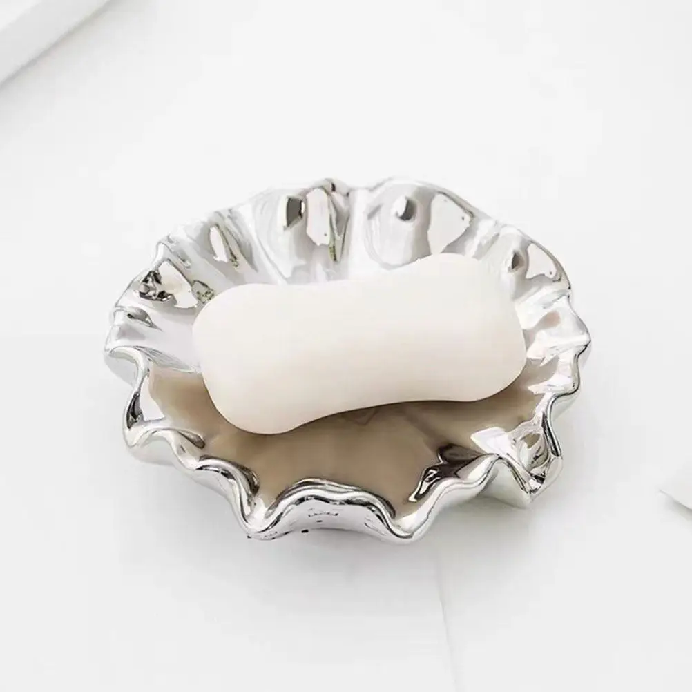 

Water Draining Soap Dish Holder Ceramic Material Smooth Easy Clean Surface Stable Heavy Base for Bathroom Kitchen Sink Soap Tray