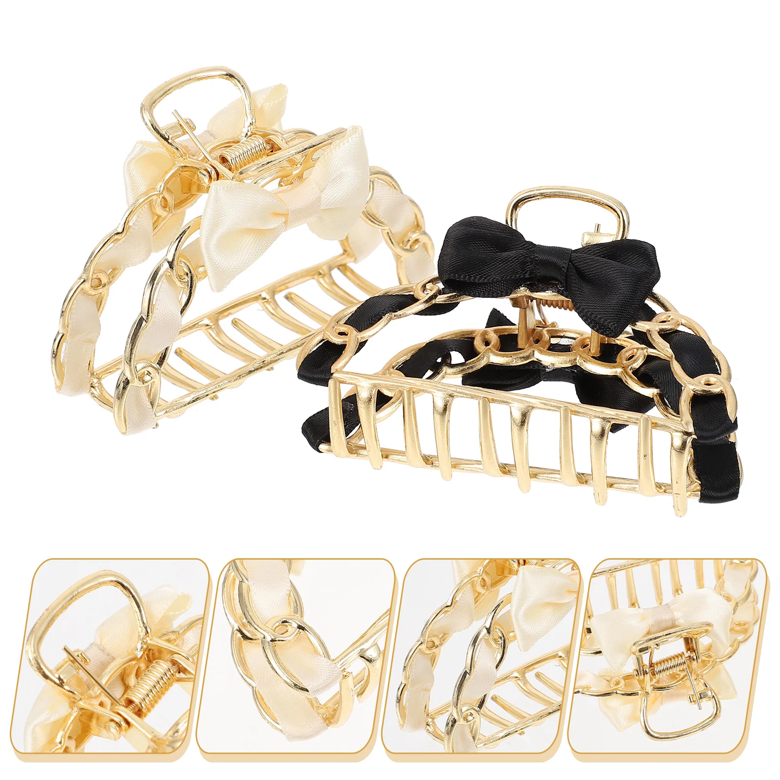 

2pcs Bow Decorative Clips Exquisite Korean Style Headdress For Women Girls Stylish Claw Clips Large Size Elegant Hair