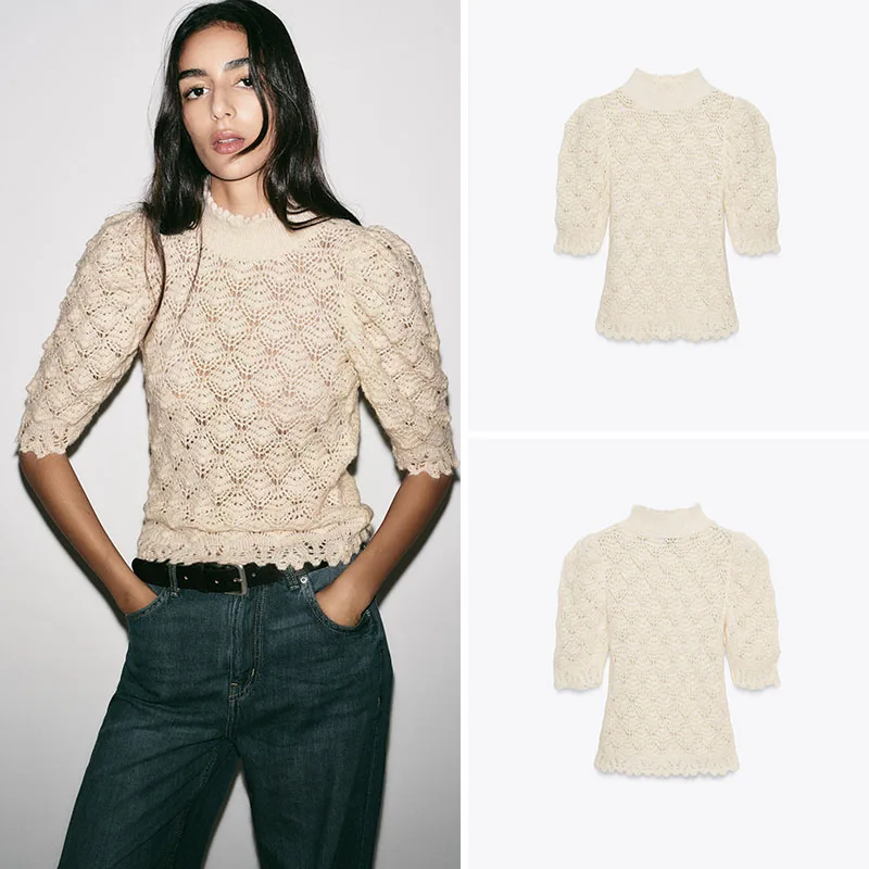 Romantico maglione lavorato a maglia a collo alto a coste Bubble Or Sve da donna Slim Fit Casual Sle Autunno Nuovo arrivo
