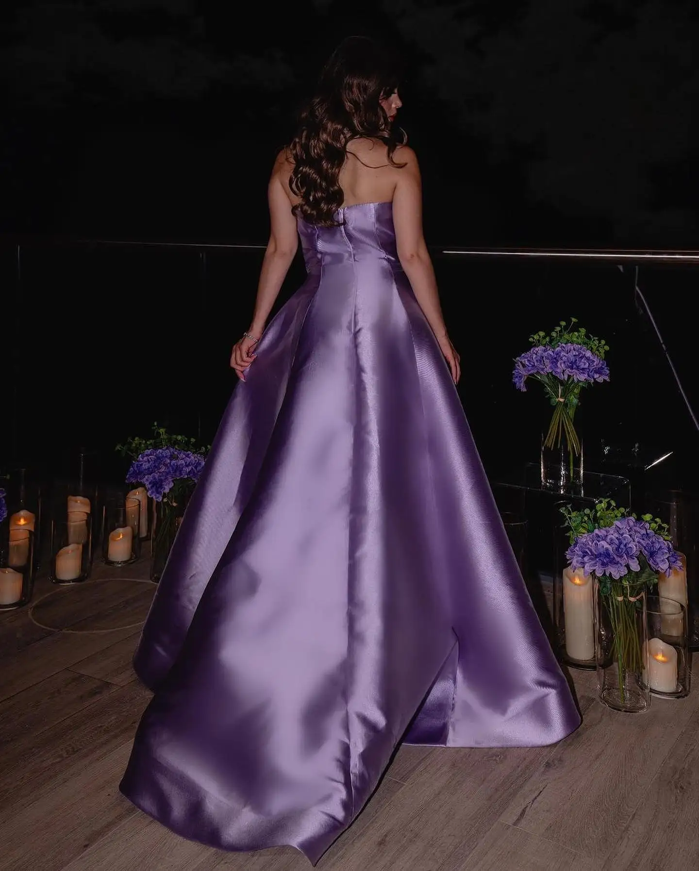 Robe de Soirée en Satin Violet avec Plis Brodés, Sans Bretelles, Classique, Personnalisée, Forme Trapèze, pour ixÉducative