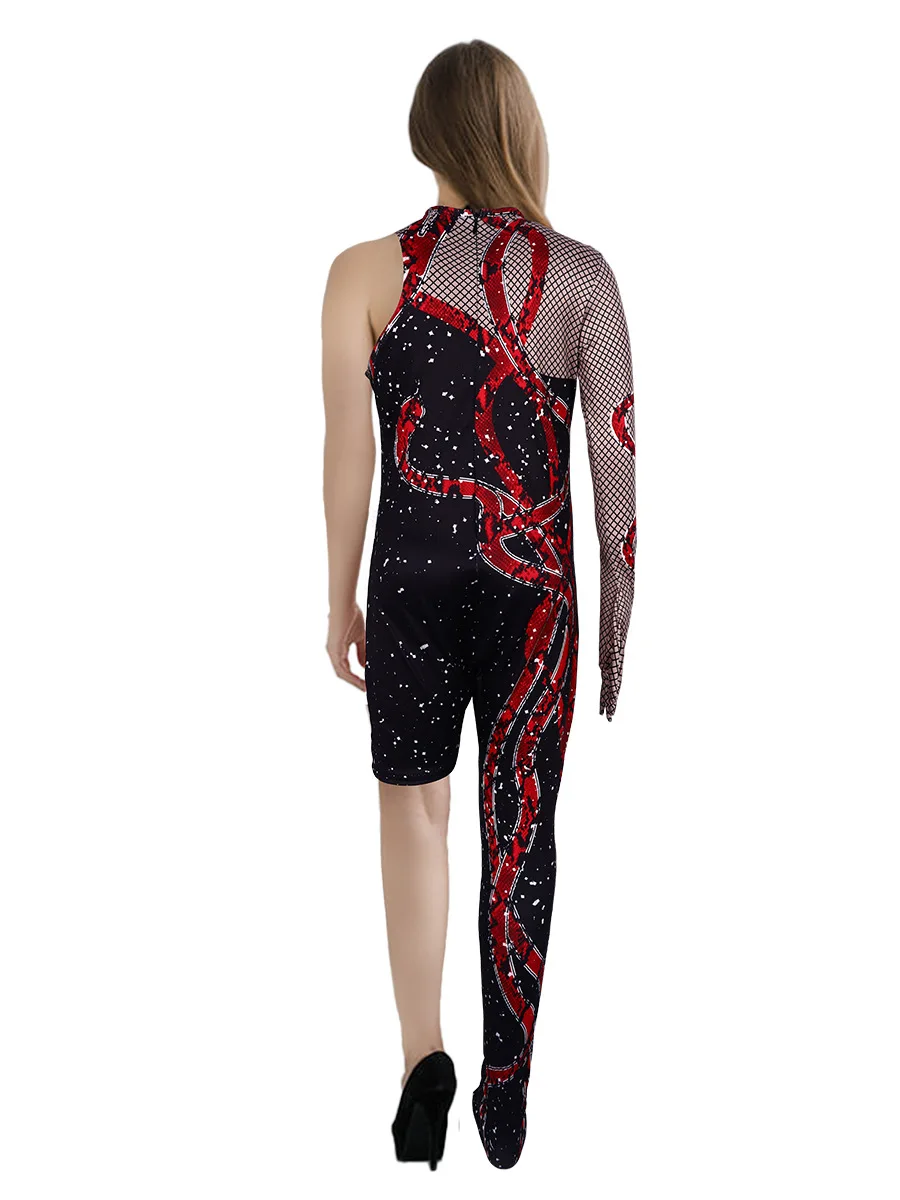 Taylor cosplay Swift Eras Tour Sparkles 3D printed costume sexy black single leg jumpsuit Halloween women\'s costume