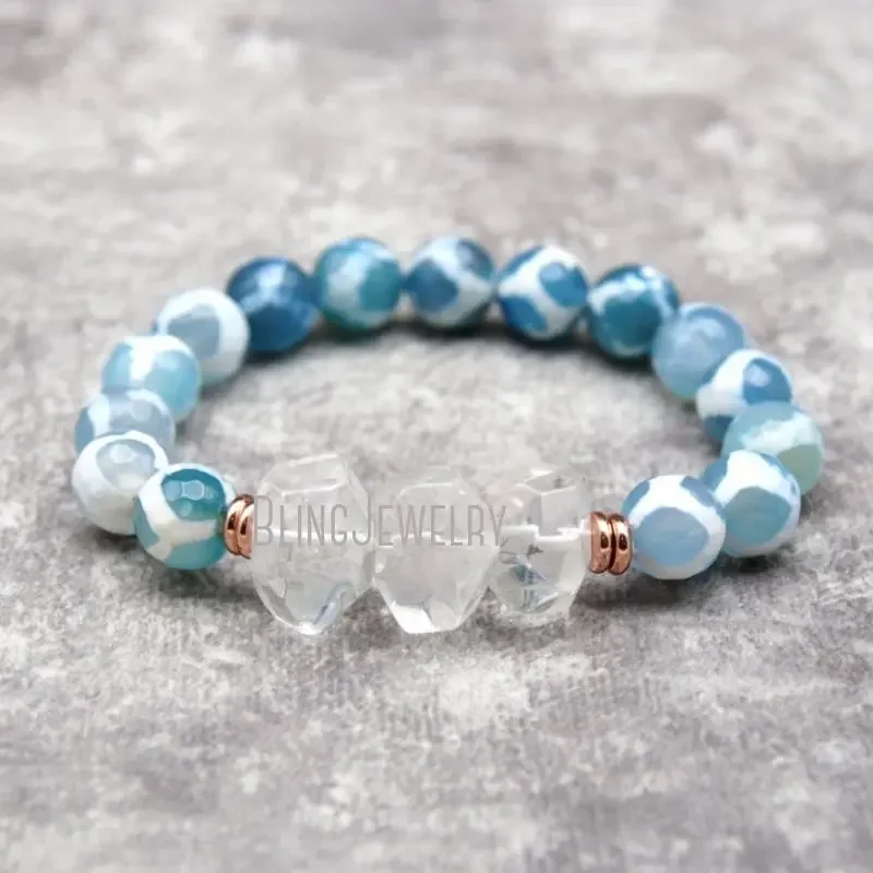 

10pcs Healing Crystal Clear Quartz Nugget Women Blue Giraffe Agate Bead Bracelet Friend Boho Layering Jewelry Hippie Gift