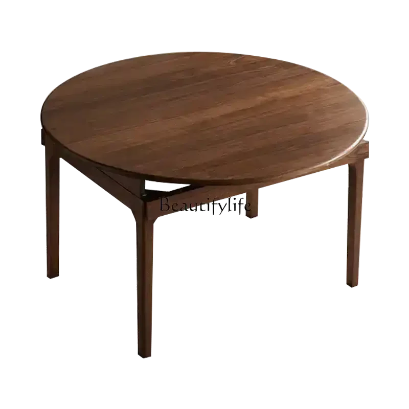 

Folding dining table North American black walnut all solid wood retractable round table Nordic style Japanese style