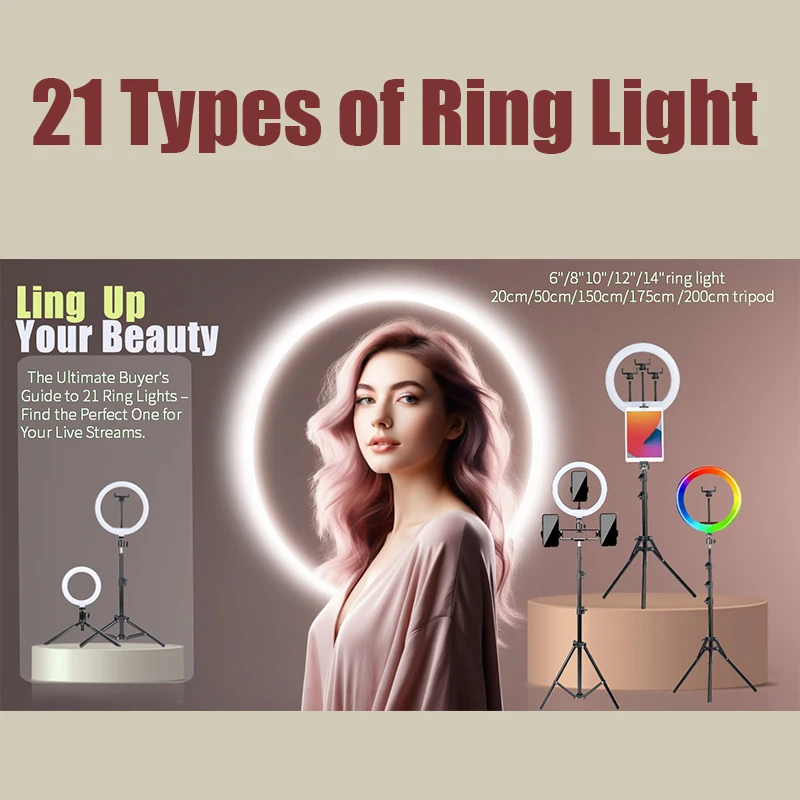 Anillo de luz de 6 a 14 pulgadas, 10 niveles de atenuación, 22 modos, luz de relleno profesional 3CCT/RGB con trípode y soporte para teléfono/iPad, para transmisión en vivo 2