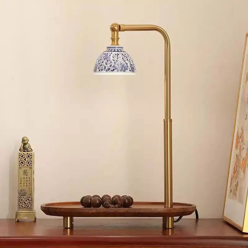 

Zen inspired ceramic desk lamp Chinese style painted blue and white porcelain living room study tea table decoration desk lamp