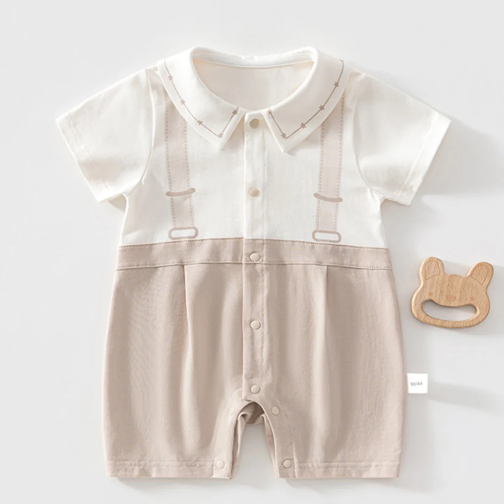 

Baby Rompers For Boys Summer Lightweight Patchwork Turn-Down Collar Infant Boutique Clothing Daily Newborn Baby Jumpsuit
