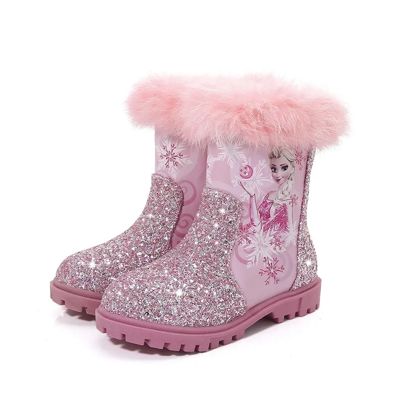 Disney cute girls cartoon frozen boot elsa princess Fashion boots plus velvet children's shoes