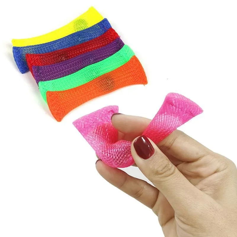 10 Pcs Pull Tennis Squeeze Ventilation Toy Fidget Toy Stress Reducing Braided Mesh Tube Marble Party Toy